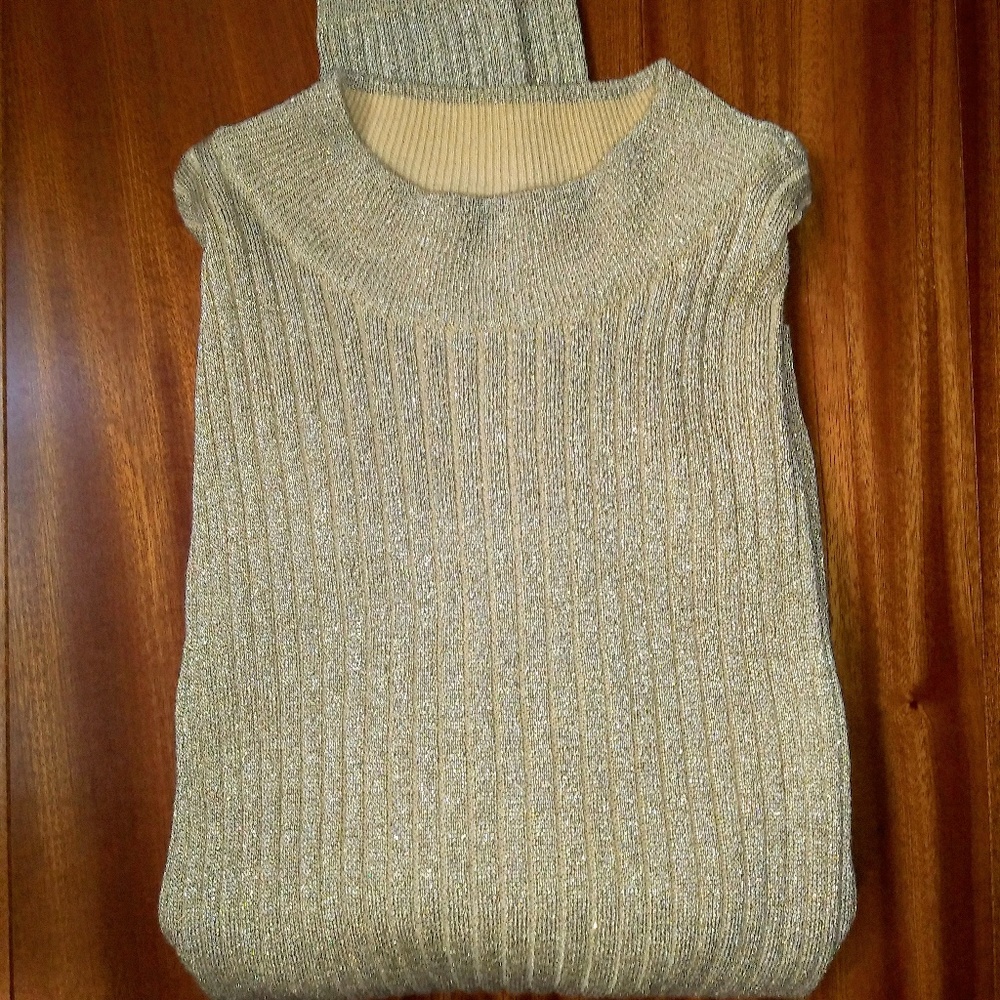 Talbots Gold Sparkle Cotton Blend Turtleneck (L)